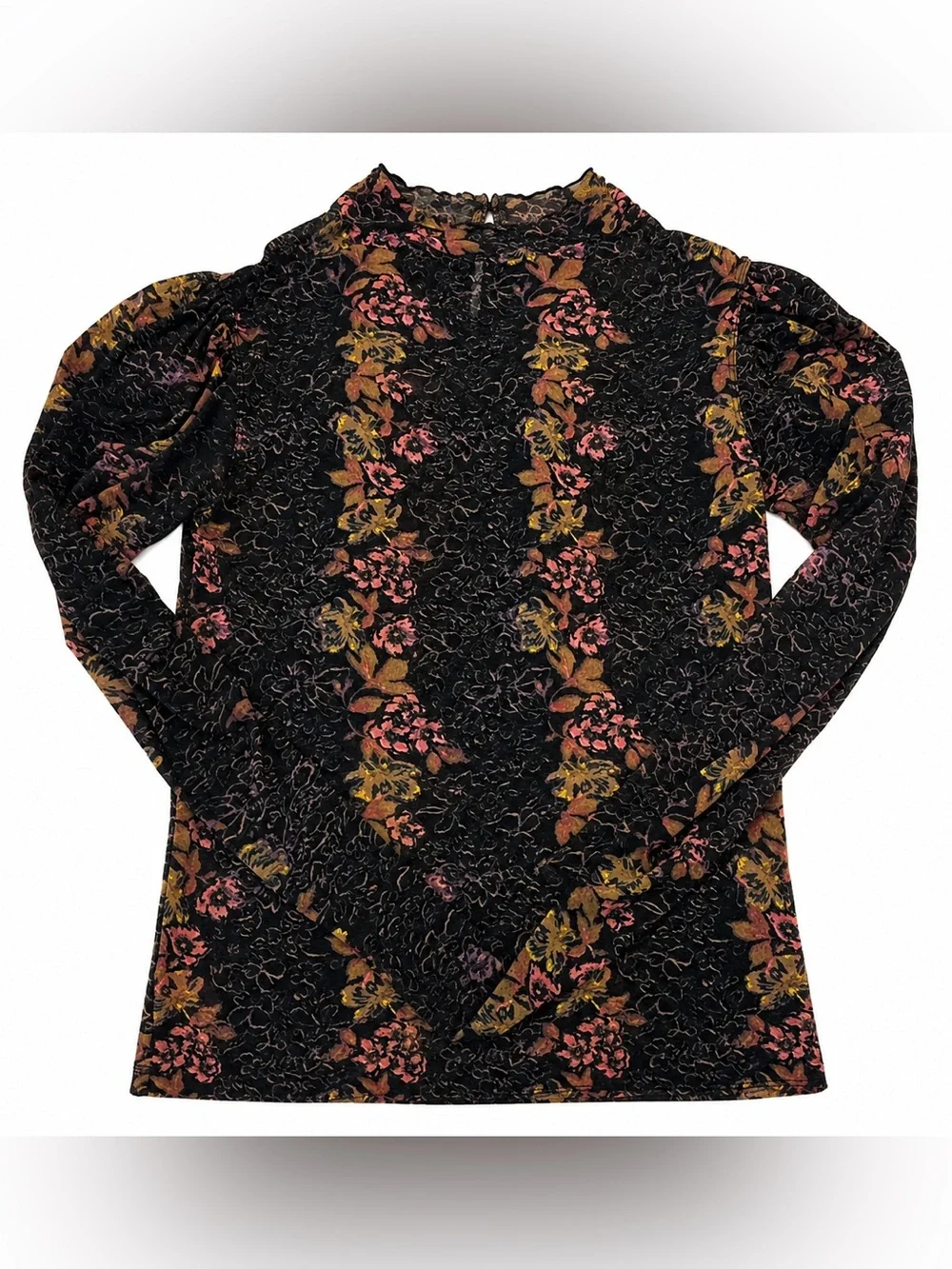 Free People Floral Gather Mesh Tee Midnight Combo Floral Long Sleeve Top S